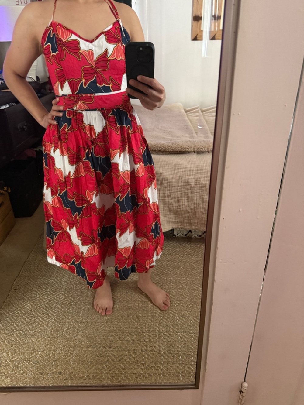 Ann Taylor Red White Navy Floral Midi Dress